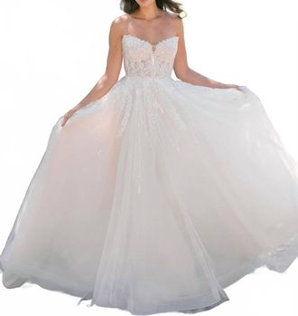 Allure Bridals Strapless Sequined Wedding Gown In Ivory/nude/silver