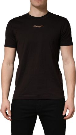 Dolce & Gabbana Brown Logo Embroidered Men Crew Neck Mens T-shirt (Pre-Owned)