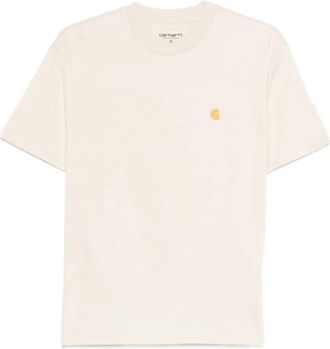 Carhartt Work in Progress Logo Katoenen T-Shirt - Dames - T-shirts - Beige - M - Katoen - Tops