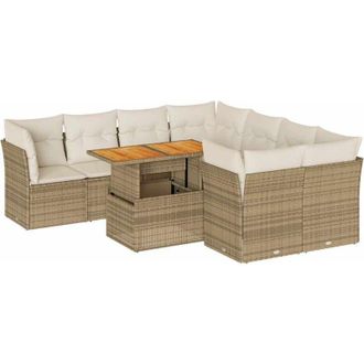 vidaXL Set De Sof&aacute;s De Jard&iacute;n Con Cojines 9 Pzas Rat&aacute;n Sint&eacute;tico Beige Vidaxl