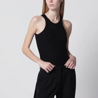 Sportmax Ribbed cotton and silk halterneck tank top in black