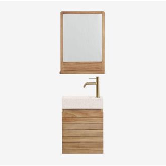 Sklum Conjunto De Mueble De Ba&ntilde;o En Madera De Teca Con Lavabo Integrado En Cemento Napier Sklum