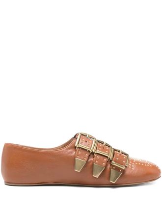 Chlo&eacute; Susanna buckle studded shoes - women - Calf Leather/Calf Leather/Calf Leather - 36.5 - Brown