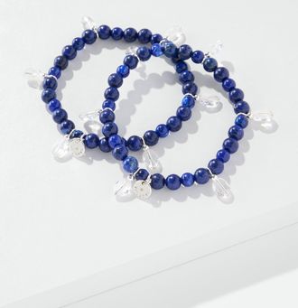Talbots Crystal Droplets Stone Stretch Bracelet Set - Indigo Blue/Shiny Silver - 001 Talbots