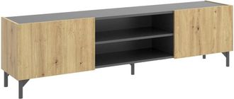 Dmora Mobile porta tv Emet, Credenza bassa da soggiorno, Madia da salotto per televisione, 161x35h45 cm, Rovere Nodi e Antracite, con imballo rinforzato