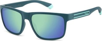 Polaroid Sunglasses, male, Green, Size: 57 MM Matte Teal/Green Mirror Sunglasses