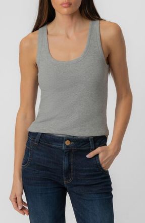 Kut from the Kloth Anastasia Stretch Cotton Blend Rib Tank in Heather Grey at Nordstrom, Size X-Small