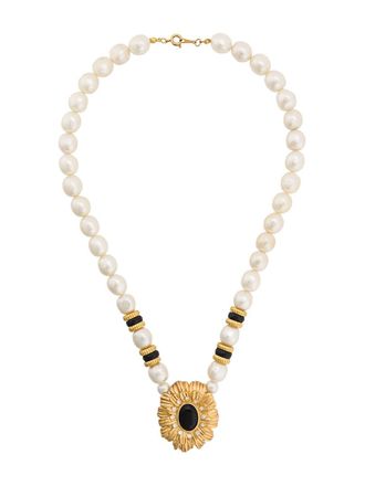 Susan Caplan Vintage 1980s Vintage Kenneth Jay Lane Necklace - women - 18kt Gold Plated Brass/Swarovski Crystal/Pearls - One Size - White