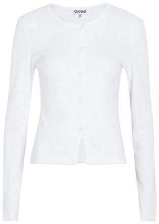 Ganni Pointelle Cotton top - White - S (UK8-10 / S)