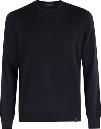 Fay Navy Blue Sweater met Halslijn - Heren - Ronde hals truien - Blauw - 3XL - Truien & Vesten