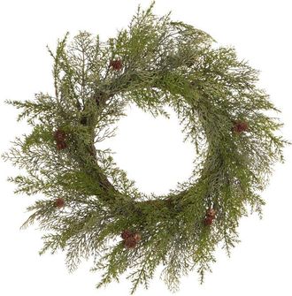 Beliani Beliani - Corona De Navidad Sint&eacute;tica Con Pi&ntilde;as Para Puerta De Entrada 70 Cm Verde Panrun