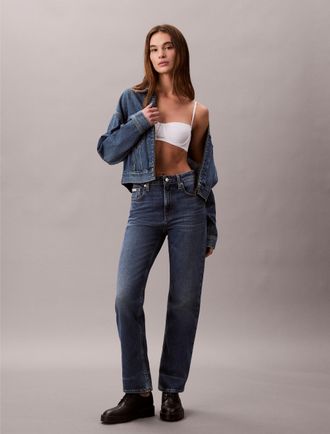 Calvin Klein Jeans Straight-Jeans CALVIN KLEIN JEANS HGH RS STRGHT CK ESS, Damen, Gr. 25, L&auml;nge 30, stanton, Denim/Jeans, Obermaterial: 98% Baumwolle, 2% Elasthan, strai
