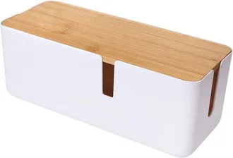 OEM Peque&ntilde;a Caja Organizadora De Cables Con Tapa De Bamb&uacute; Para Alargadores Y Cables
