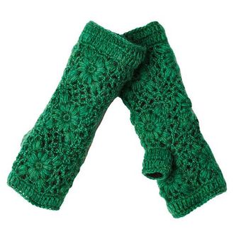 Nirvanna Designs Flower Hand Crochet Fingerless Gloves in Emerald at Nordstrom