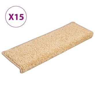 Berkfield Home Carpet Stair Treads 15 pcs 65x21x4 cm Brown in Light Sand | Size: Medium