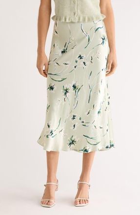 Rails Anya Floral Satin Midi Skirt in Mint Linnea at Nordstrom, Size Xx-Large