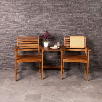 Charles Bentley Acacia Wooden Companion Seat with Parasol Hole Shelf