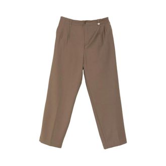 Myths Broeken, Heren, Bruin, XL, Wol, Broek met wijde pijpen en persvouwen