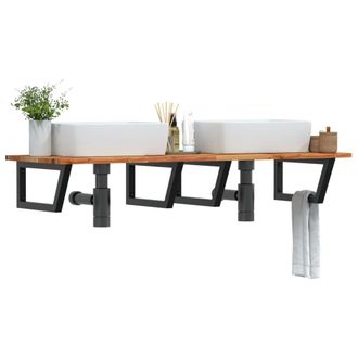 Berkfield Home Basin Shelf Wall Mounted Steel & Solid Wood Acacia in Brown