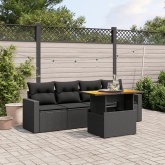 vidaXL Vidaxl - Set De Muebles De Jard&iacute;n 5 Pzas Y Cojines Rat&aacute;n Sint&eacute;tico Negro