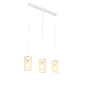 QAZQA Retro/vintage L&aacute;mpara Colgante Oriental Blanca Con Rat&aacute;n 3 Luces Oblonga - Akira /acero Alargada Adecuado Para Led Max. 3 X 40 Watt - Qazqa