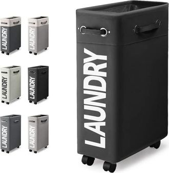 OEM Cesto Para Ropa Plegable - 45 L - Ultra Delgado Con 4 Ruedas Y Asas - Para Lavadora En Espacios Reducidos - Negro