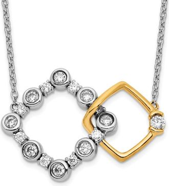 Diamond2Deal 14K Two-Tone Gold 0.40 Ct Lab Grown Diamond Square Interlocking Necklace 18 Clarity VS, Color G-H