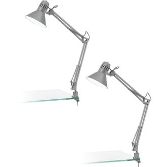 Loops 2 PACK Table Desk Lamp Clamp Moveable Silver Steel In Line Switch E27 1x40W in Metallics