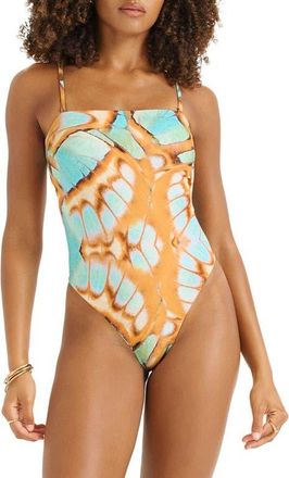 Vitamin A Classic Bandeau One-Piece Swimsuit in Malachite Butterfly at Nordstrom, Size Small