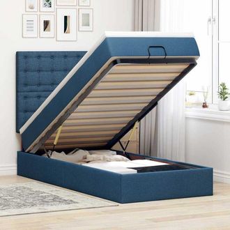 vidaXL Estructura De Cama Otomana Con Colch&oacute;n Tela Azul 90x190 Cm Vidaxl
