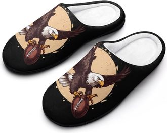 Generic Ea-gles on Football Ball Womens Slippers Warm House Slippers Indoor House Shoes with Anti-Skid Rubber Sole