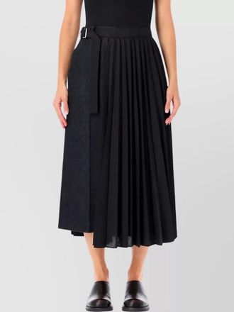 sacai wool herringbone pleated asymmetric midi skirt