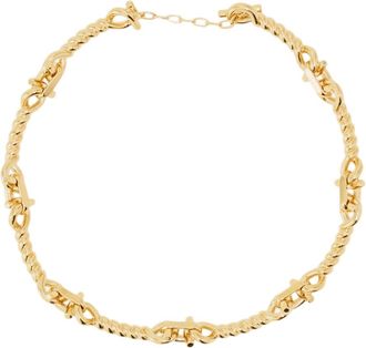 Ferragamo Gold Torchon Hook Custom T-Bar Brass Necklace