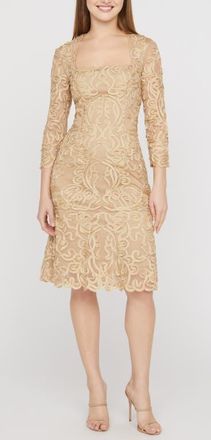 JS Collections Violette Soutache Lace Long Sleeve Cocktail Dress in Gold at Nordstrom, Size 18