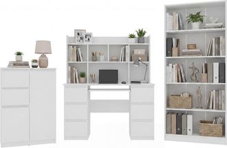 Topeshop Kuba Conjunto De Muebles : Escritorio Con M&oacute;dulo Superior 130 + C&oacute;moda 2d2s + Estante R80, Blanco