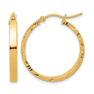 Diamond2Deal 14k Gold Diamond-cut Edge Medium 3mm Round Hoop Earrings