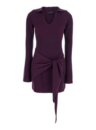 Federica Tosi Violet Dress With Front Neckline And Knot Design In Cashmere Blend Woman