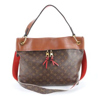 Louis Vuitton Brown Red Color Leather Coated Canvas Shoulder Bag Tote Bag (Pre-Owned)