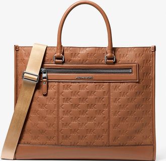 Michael Kors Jet Set Logo Embossed Leather Tote Bag