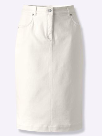 Cr&eacute;ation L Bleistiftrock CREATION L, Damen, Gr. 36, beige (ecru), 91% Baumwolle, 6% Polyester, 3% Elasthan, unifarben, knielang, R&ouml;cke Bleistiftrock