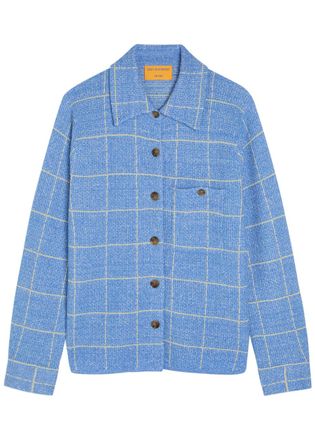 Guest In Residence Dylan Plaid Cashmere and Linen-blend Shirt - Light Blue - S (UK8-10 / S)