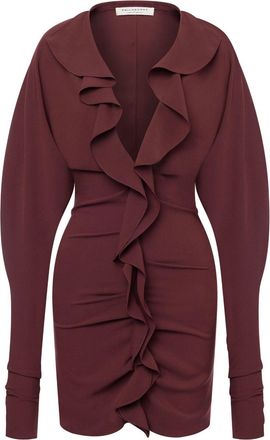 Philosophy di Lorenzo Serafini V-neck ruffled mini dress - women - Polyester/Triacetate - 42 - Brown