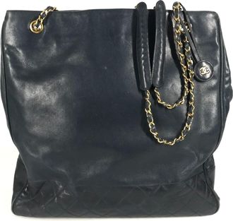 Chanel Matelasse Navy Leather Shoulder Bag Tote Bag (Pre-Owned)