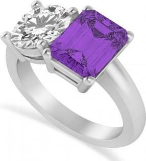 Allurez Emerald/Round Diamond & Amethyst Toi et Moi Ring 14k White Gold (4.50ct)