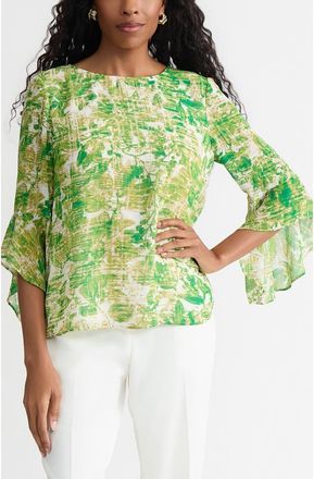 Kasper Printed Ruffle Sleeve Chiffon Top in Lush Green Multi at Nordstrom, Size X-Large
