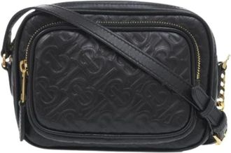 Burberry Pre-owned Cross Body Bags, female, Black, Size: ONE SIZE Pre-owned Embossed Leather Crossbody Bag