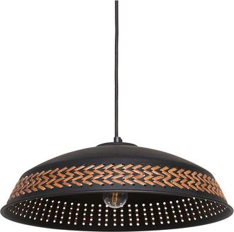 Beliani Beliani - Iron Pendant Lamp Light Dome Shade Contemporary pu Leather Black Minillas