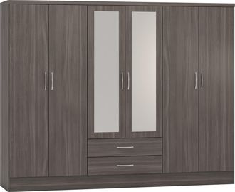 Seconique NEVADA 6 DOOR 2 DRAWER WARDROBE - BLACK WOOD GRAIN - SECONIQUE | TJ Hughes