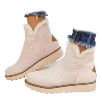 Generic Womens Classic Slip Resistant Ankle Snow Boots - Fleece Lined Slip-On Winter Booties, Water Resistant Warm Casual Shoes (White,4.5)