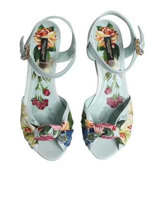 Dolce & Gabbana Womens Green Floral Ankle Strap Wedge Sandals Shoes 100lf